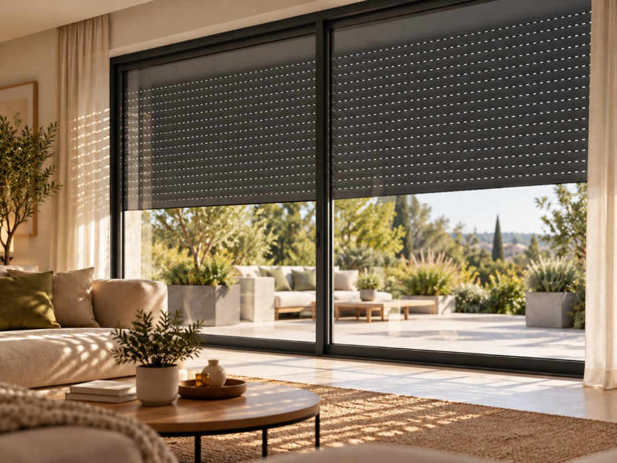 Volet roulant solaire aluminium pour grande baie vitrée